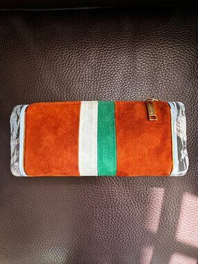 Brand New Edie Parker Soft Suede Striped Lara Clutch